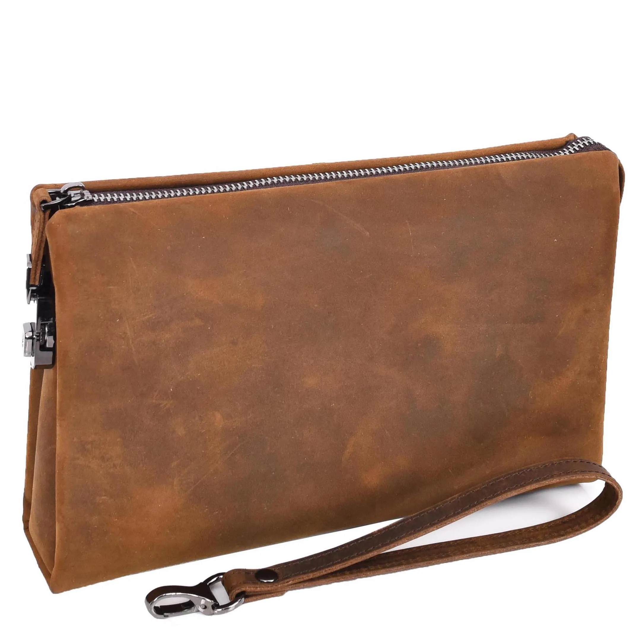 Real Leather Lockable Wrist Bag Thames Tan Hunter