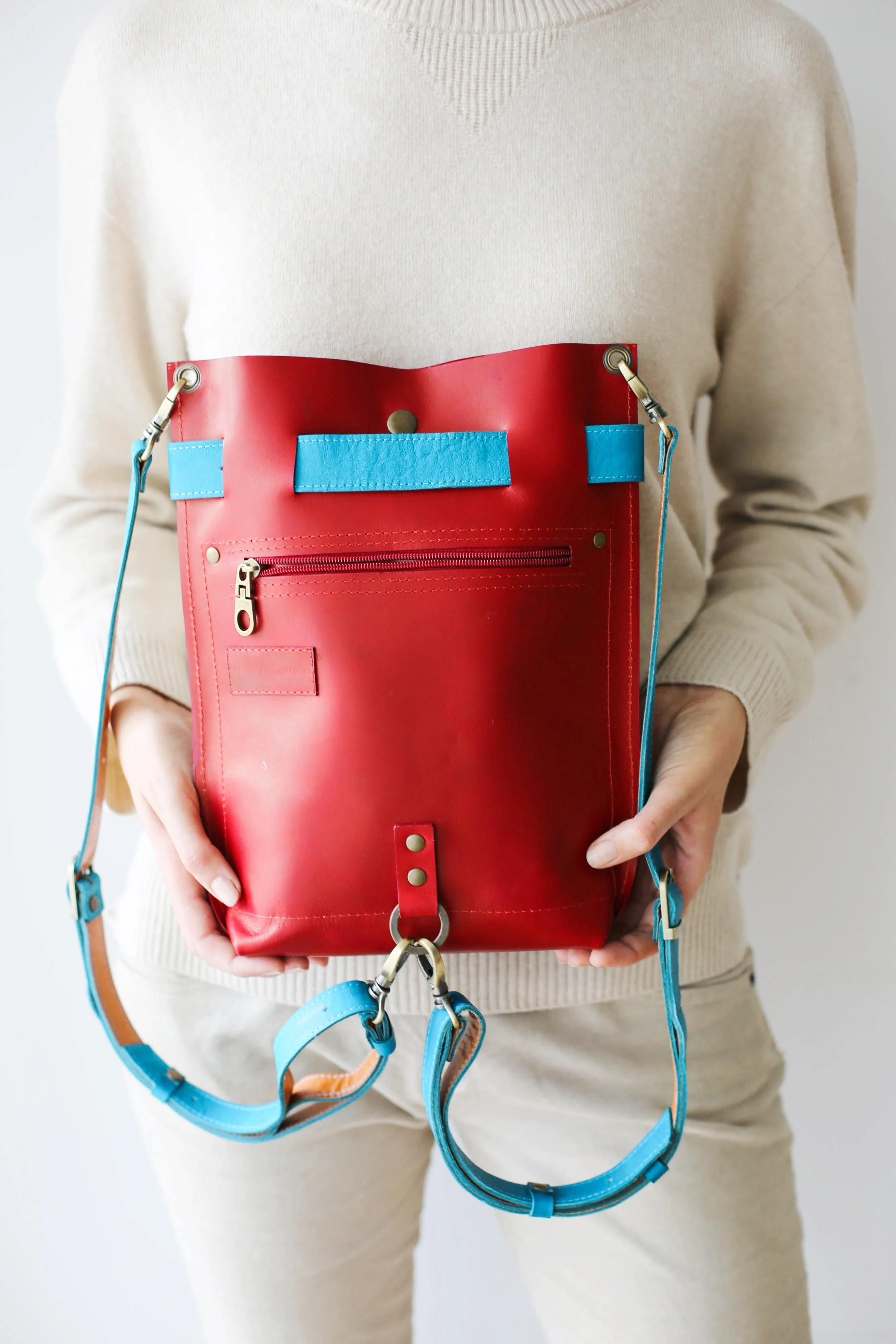 Red with Blue Leather Bag