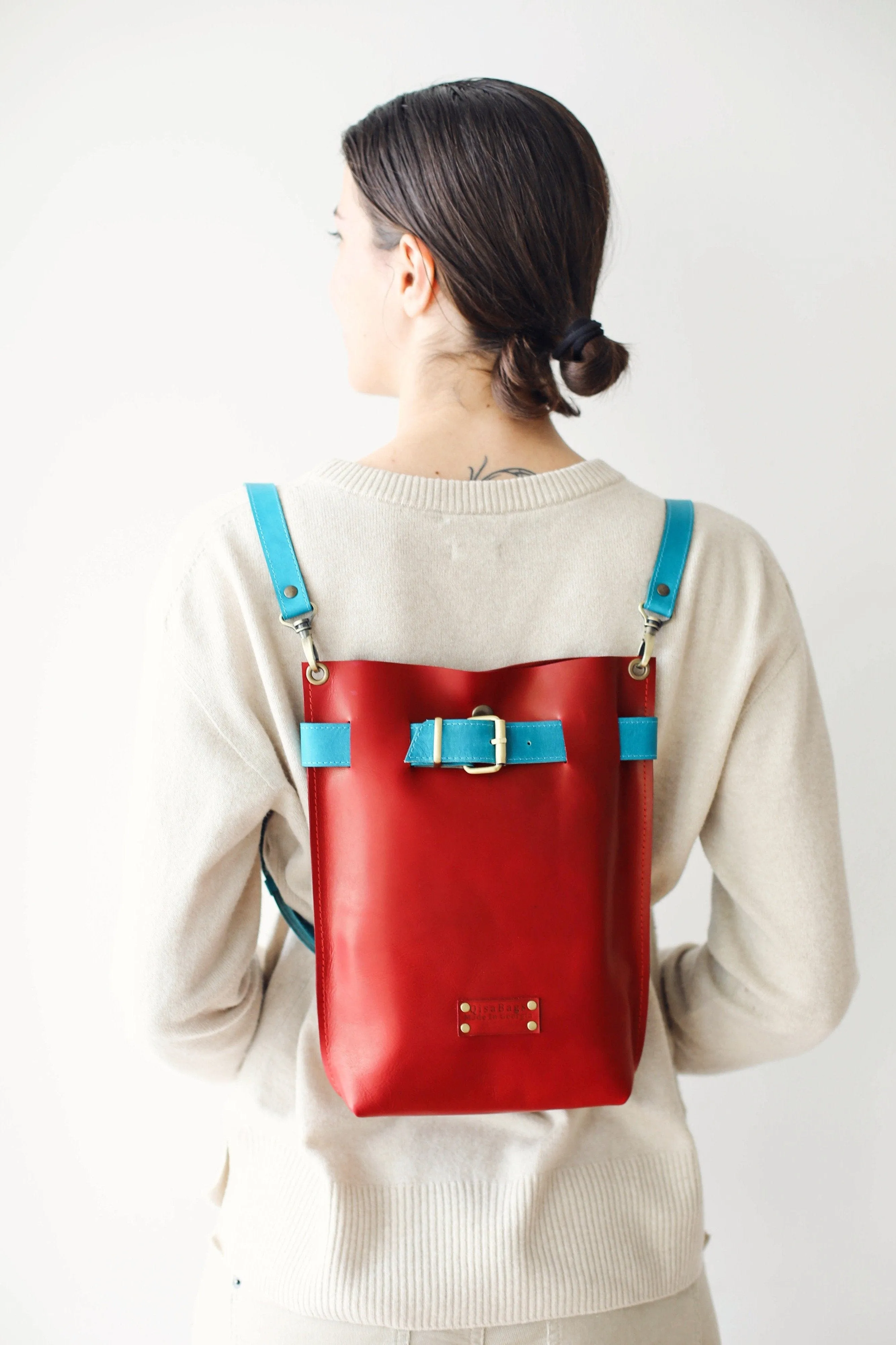 Red with Blue Leather Bag