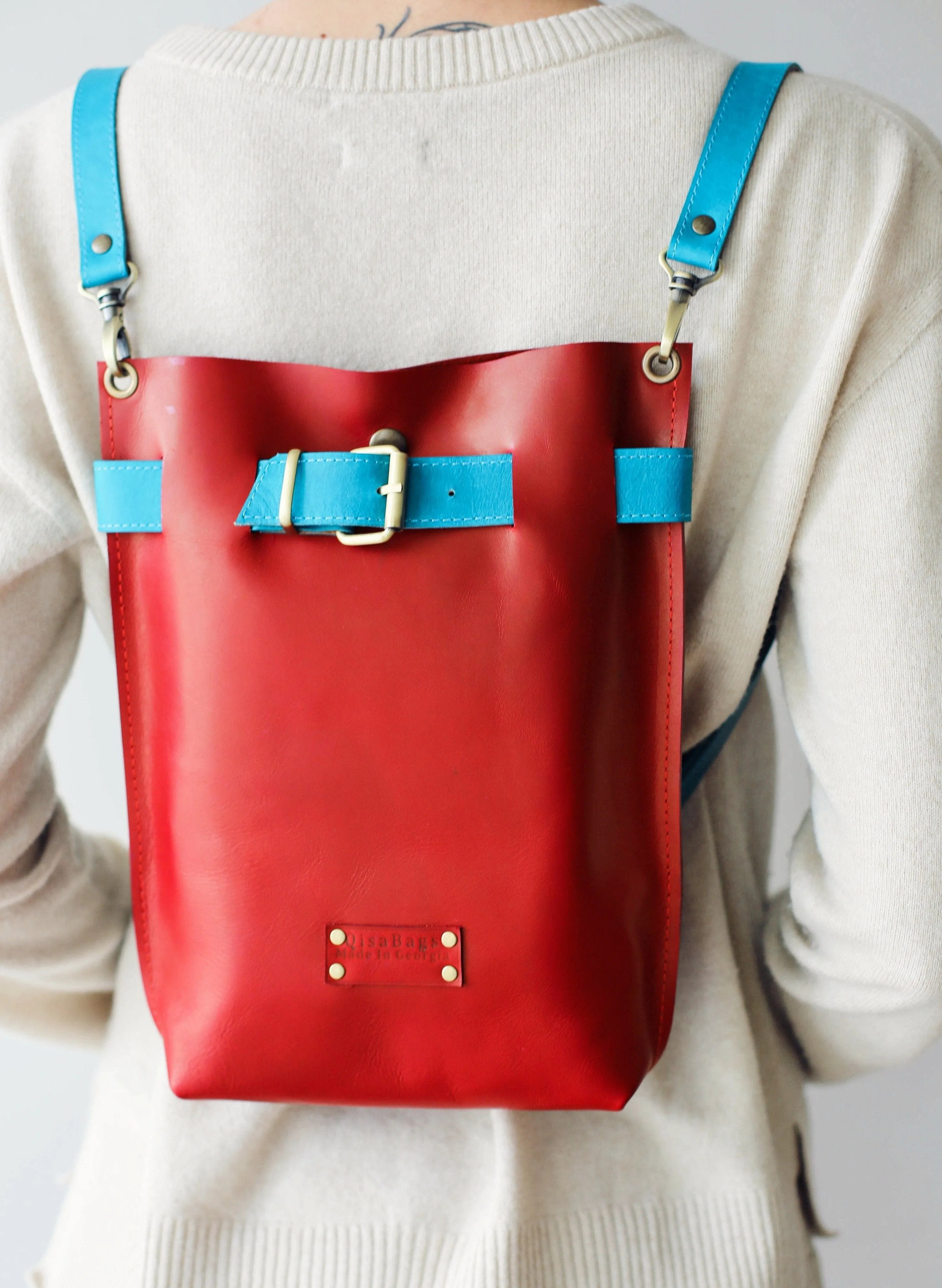 Red with Blue Leather Bag