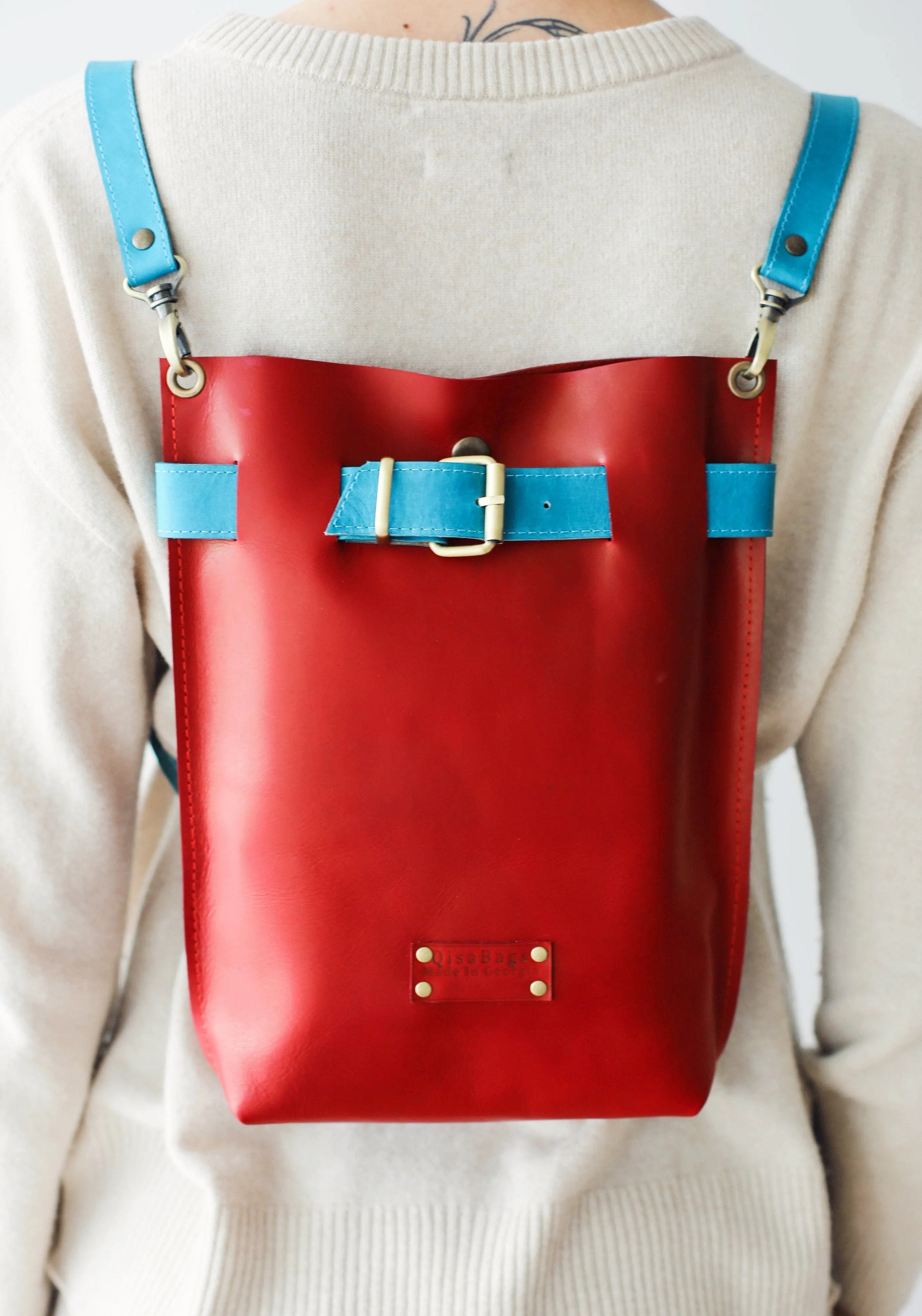 Red with Blue Leather Bag