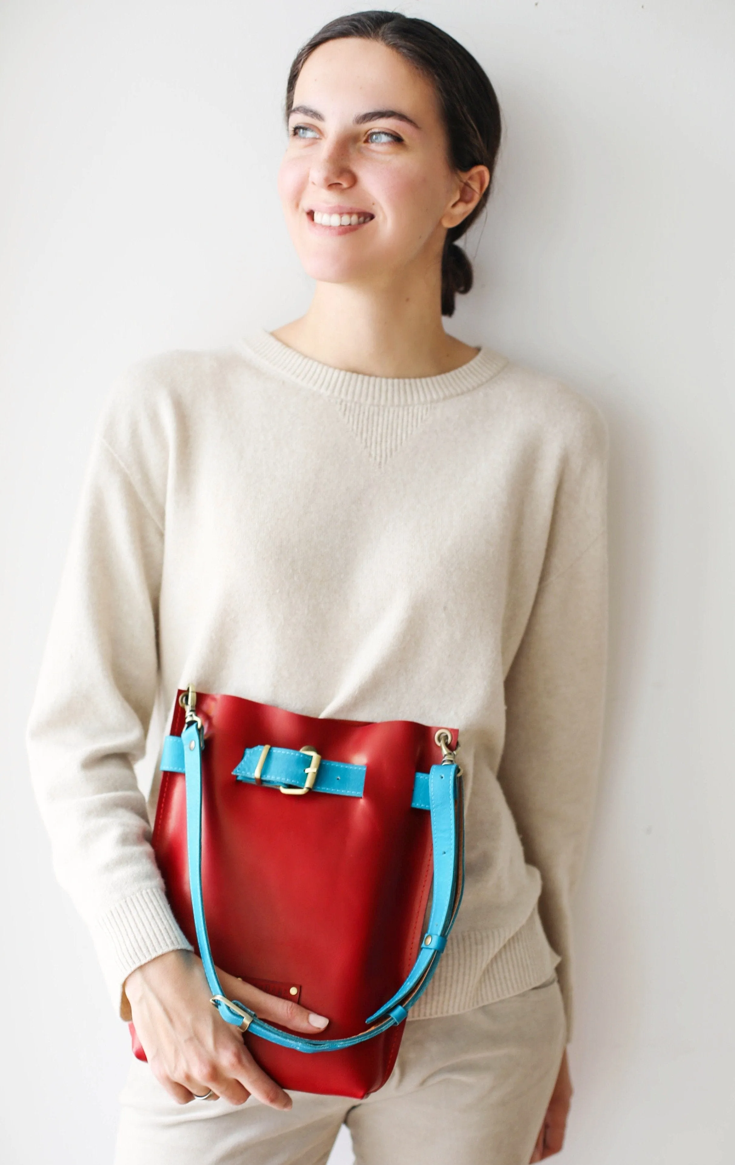 Red with Blue Leather Bag