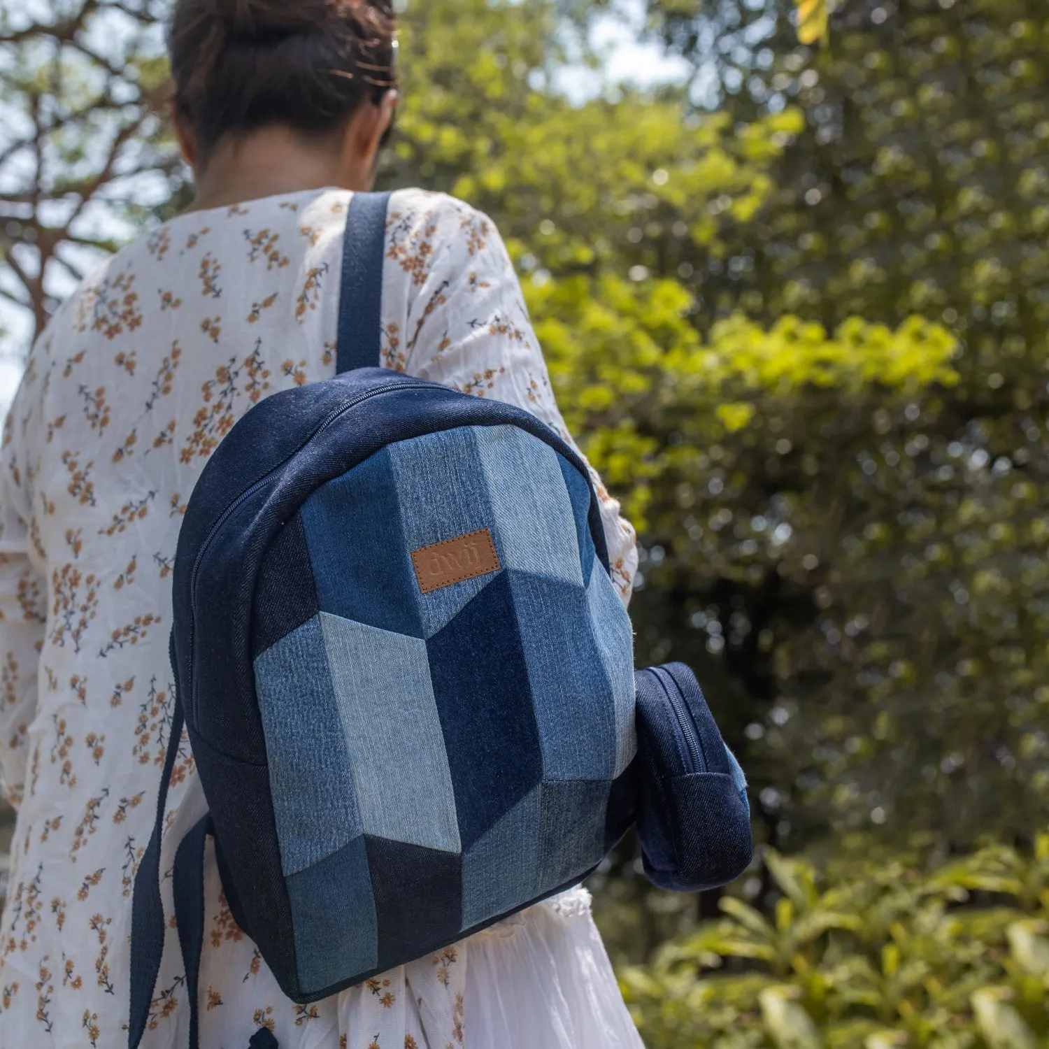 Repurposed Handcraft Denim Patched Mini Travel Backpack