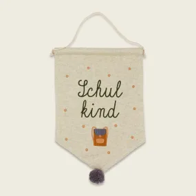 ''Schulkind'' Wall Flag, School Bag Salmon