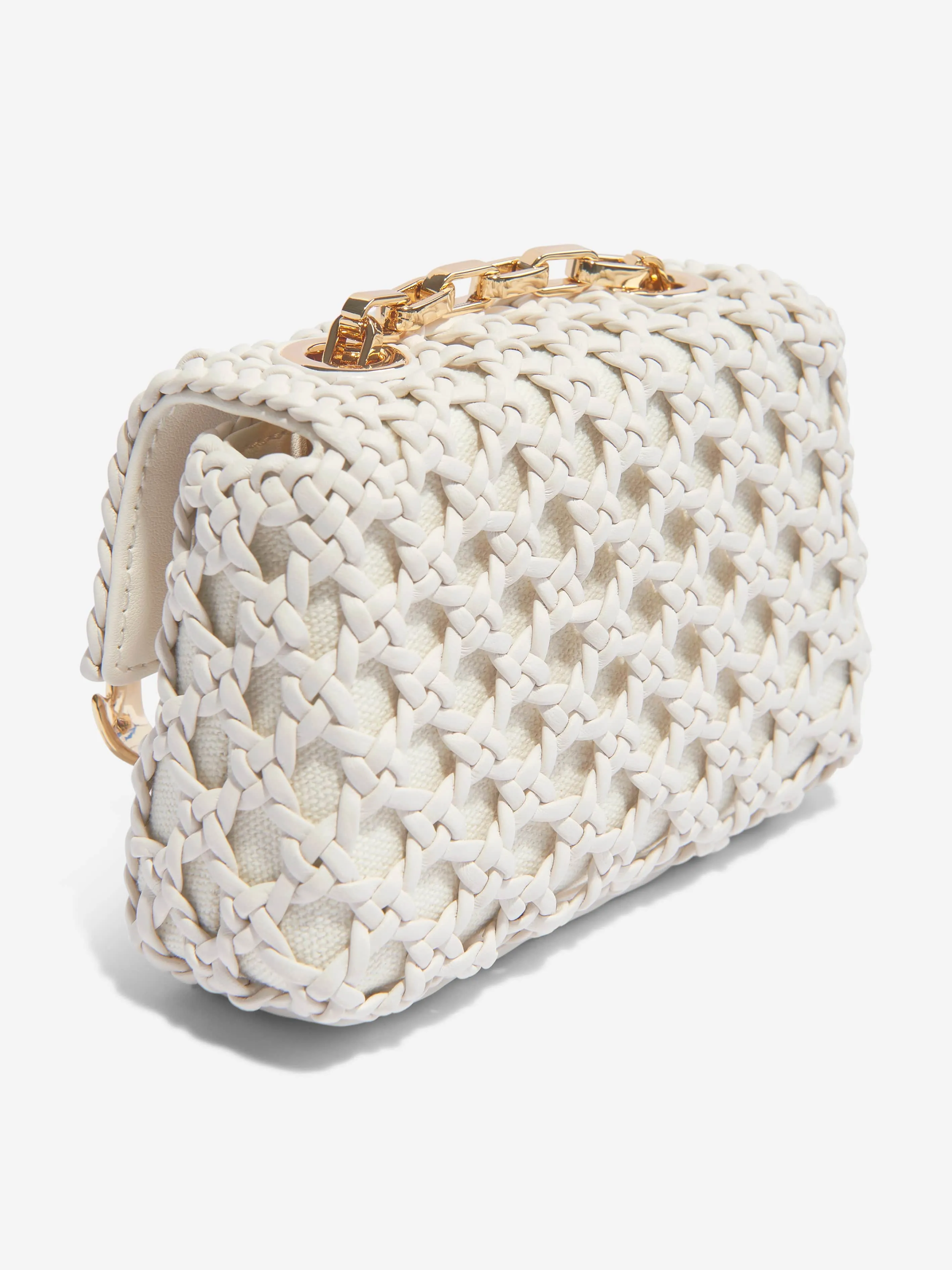 Self Portrait Girls Woven Leather Micro Bag in Ivory