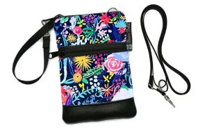 Short Zip Phone Bag - Wristlet Converts to Cross Body Purse - Painted Petals Fabric