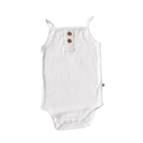 Sleeveless white bodysuit for baby