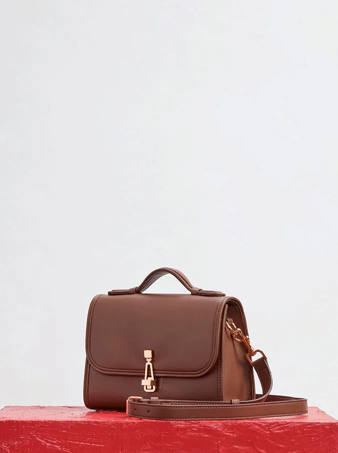 Small Leonora Flap Bag in Chocolate Leather