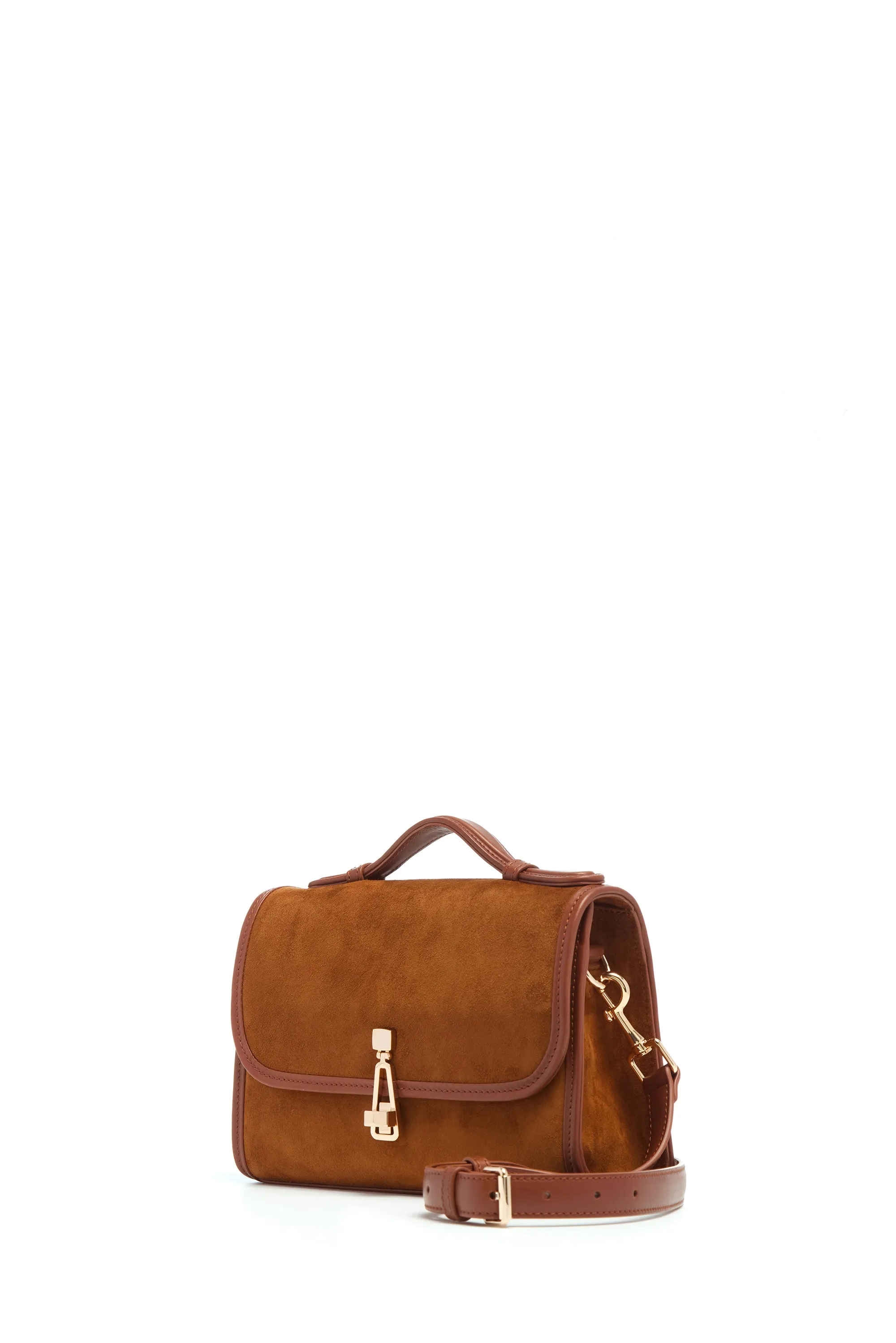 Small Leonora Flap Bag in Cognac Suede