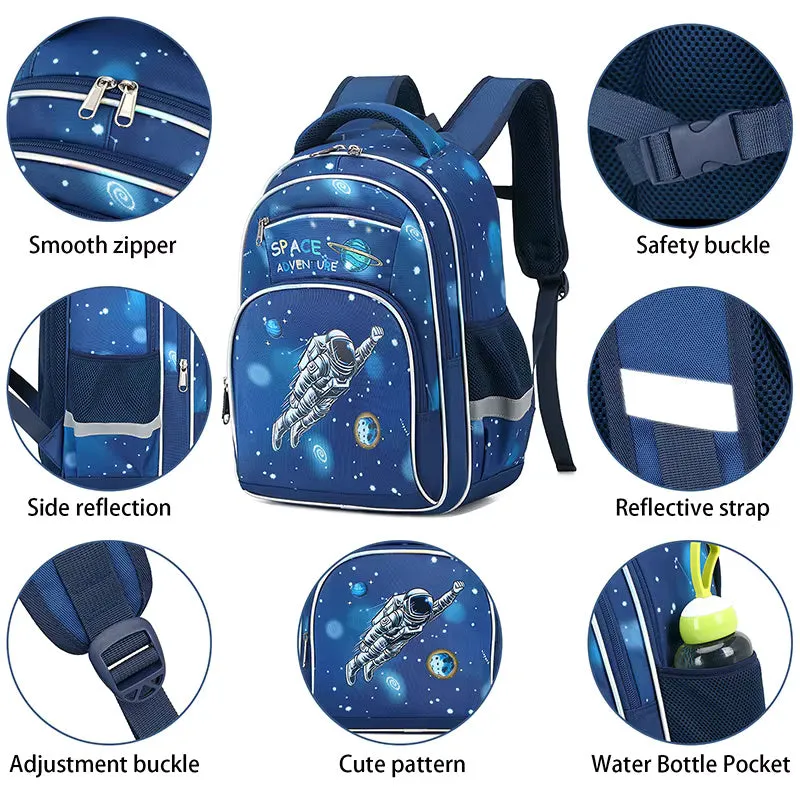 Space Adventure Print Large Capacity Waterproof School Bag - Galaxy-Themed Backpack