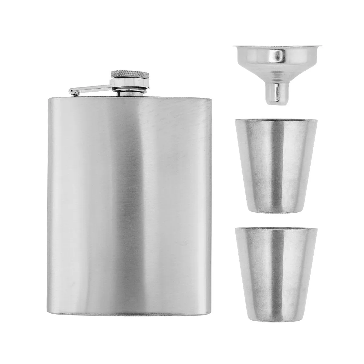 Stainless Steel Gift Set, 8 oz Hip Flask, Two Shot Glasses and Funnel