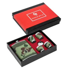 Stainless Steel Gift Set, 9 oz Camo Flask, Shot Glasses