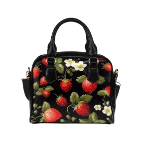 Strawberry Purse, Summer Fruit Floral Pattern Cute Small Shoulder Zip Bag Vegan Leather Women Designer Handbag Crossbody Ladies