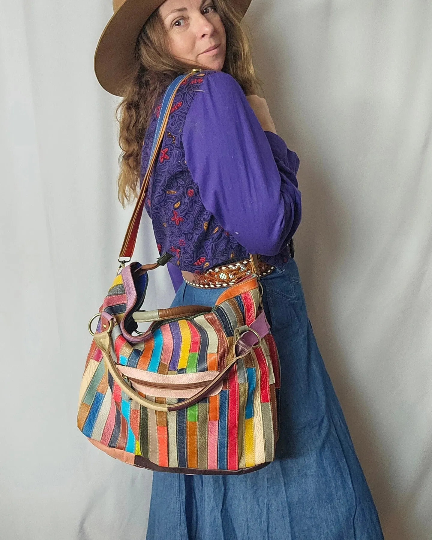 Stunning Rainbow Leather Patchwork Handbag