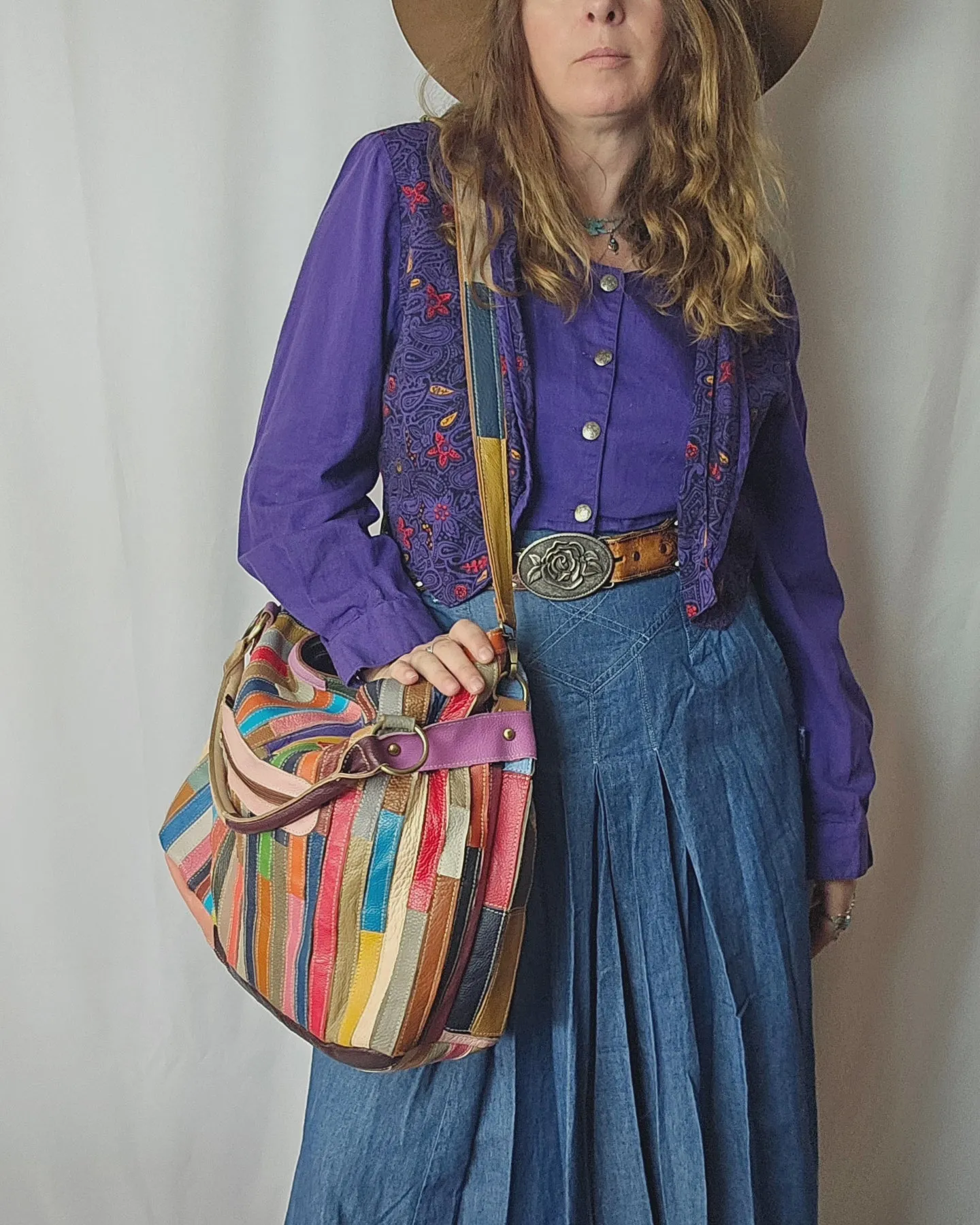 Stunning Rainbow Leather Patchwork Handbag