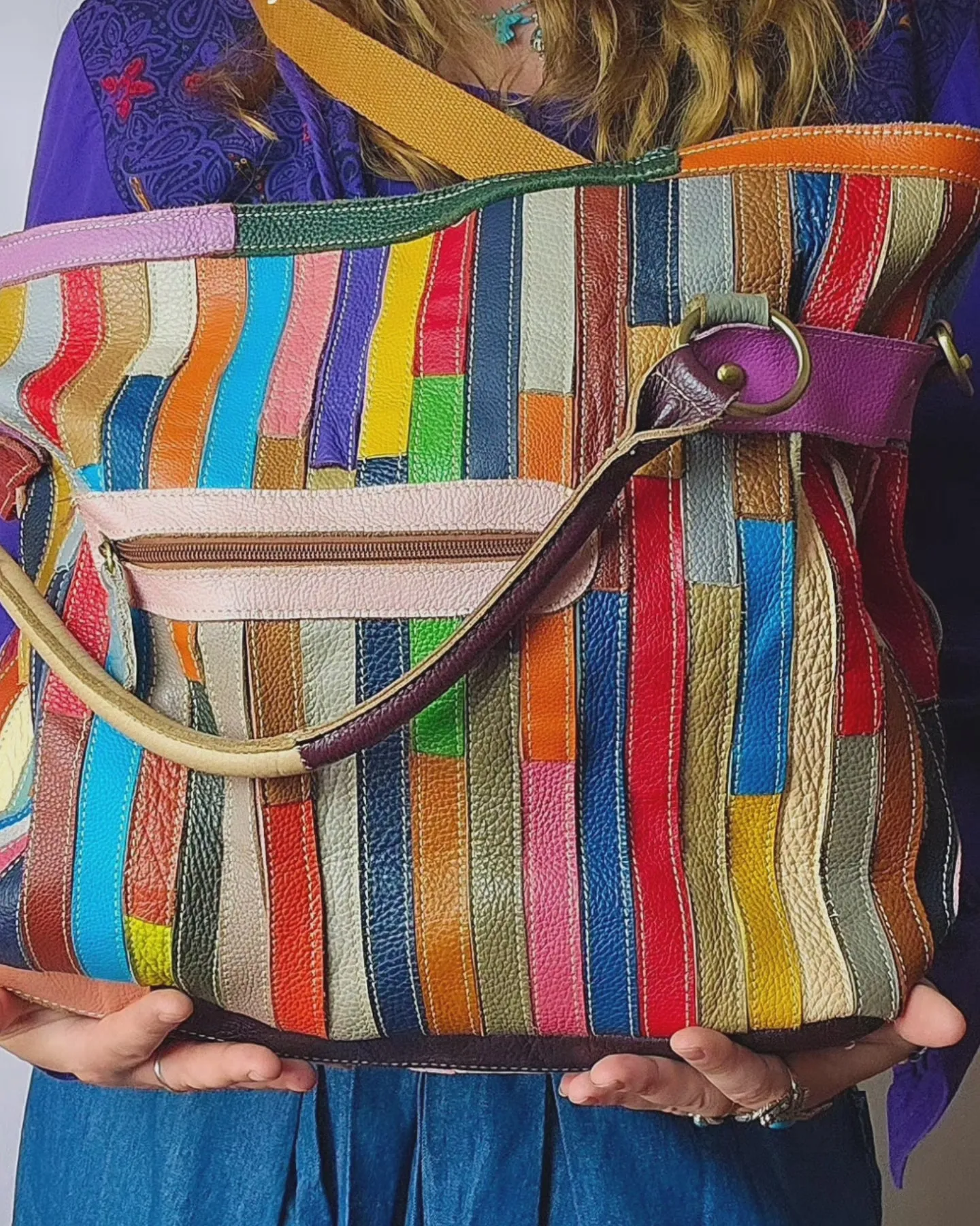 Stunning Rainbow Leather Patchwork Handbag