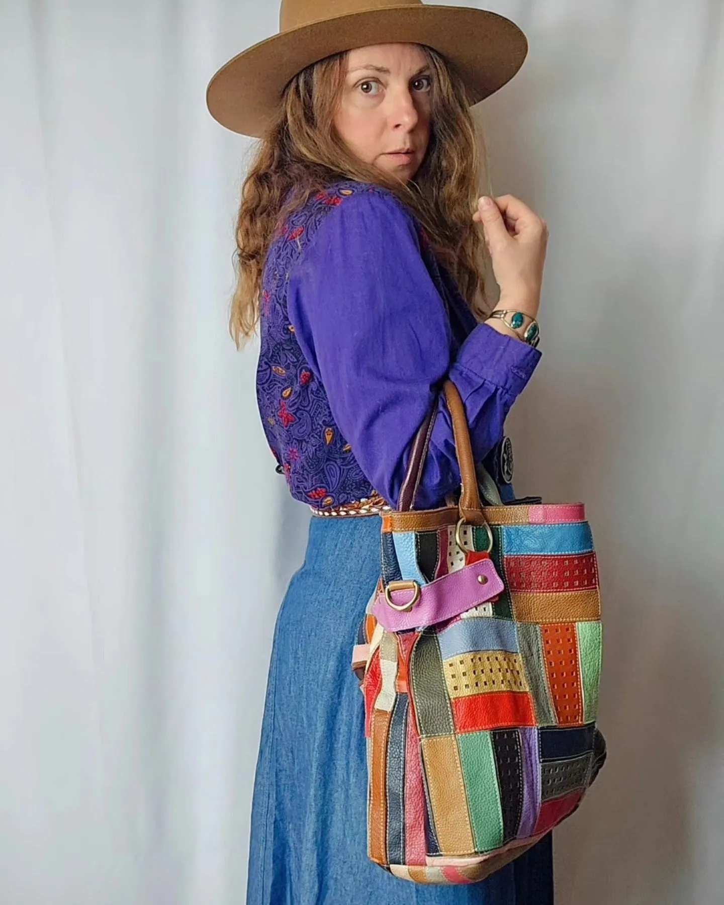 Stunning Rainbow Leather Patchwork Handbag