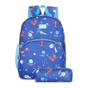 THE CLOWNFISH Cosmic Critters Series Printed Polyester 15 Litres Kids Backpack School Bag with Free Pencil Staionery Pouch Daypack Picnic Bag for Tiny Tots Of Age-5-7 years (Dodger Blue) (Medium Size)