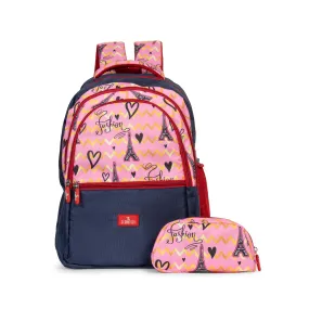 THE CLOWNFISH Edutrek Series Printed Polyester 33.5 L School Backpack with Pencil/Stationery Pouch School Bag Zip Pocket Daypack Picnic Bag For School Going Boys & Girls Age-10  years (Pink - Eiffel)