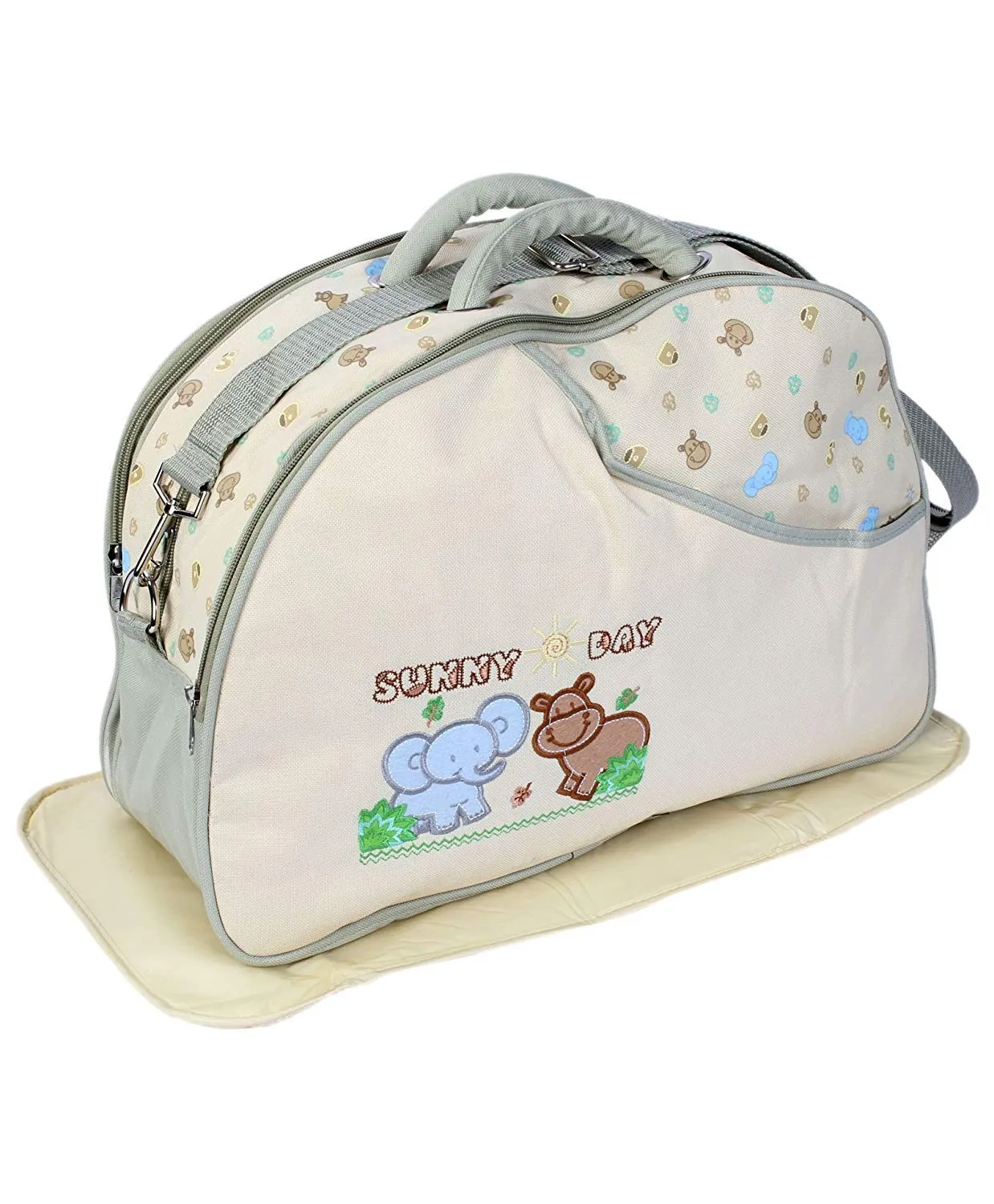 Unique Ideas New Born Baby Multipurpose Polyester Diaper/Mother Bag with Holder Diaper Changing Multi Compartment (Printed Cream, Medium)(Pack of 1)