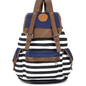 Unisex Fashionable Canvas Backpack School Bag Super Cute Stripe School College Laptop Bag for Teens Girls Boys Students