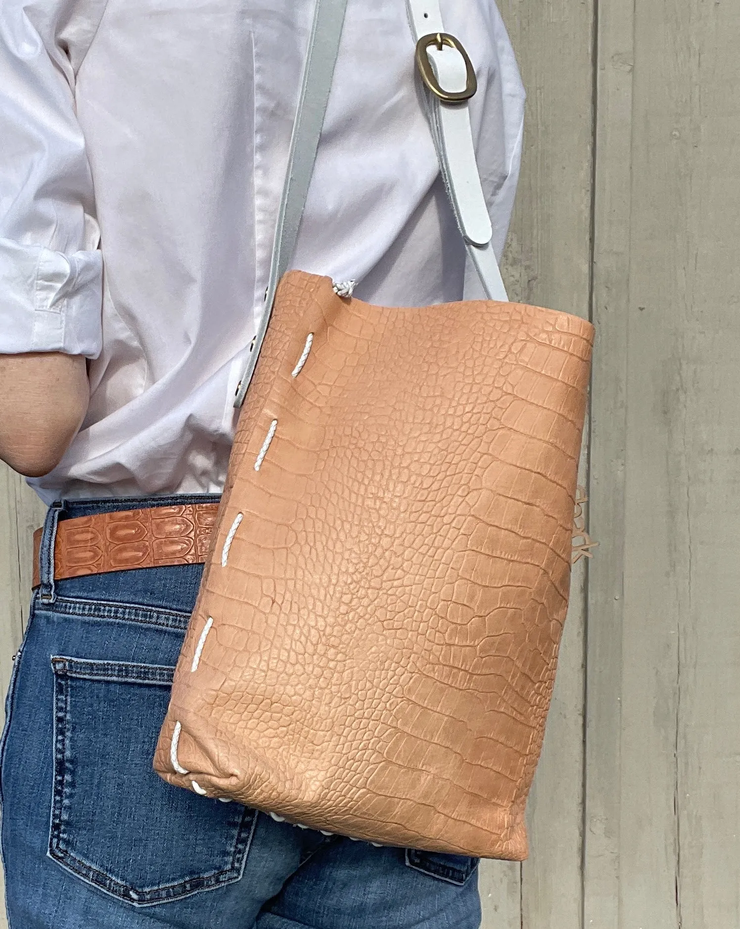 Veg Tan Embossed Crossbody Bag