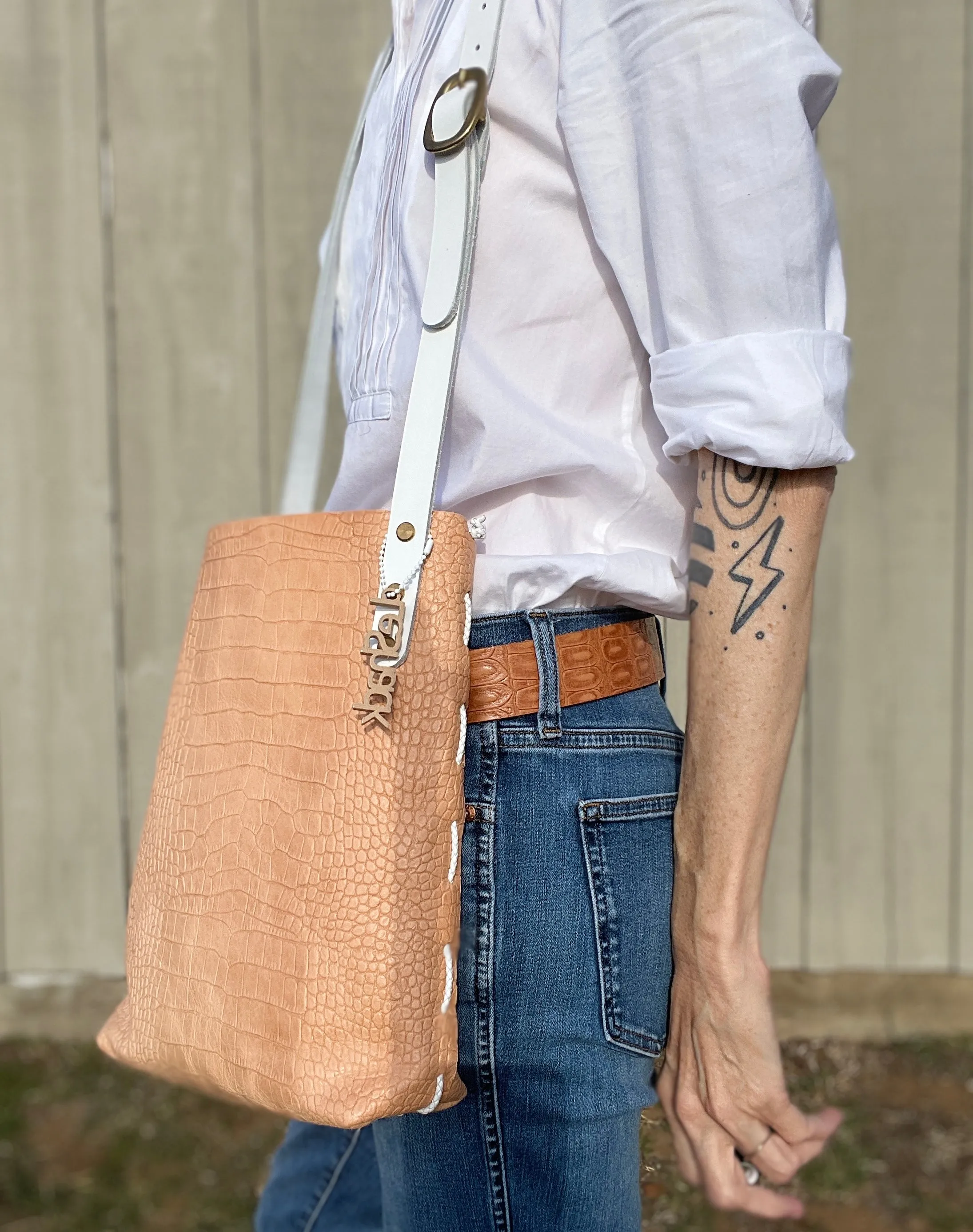 Veg Tan Embossed Crossbody Bag