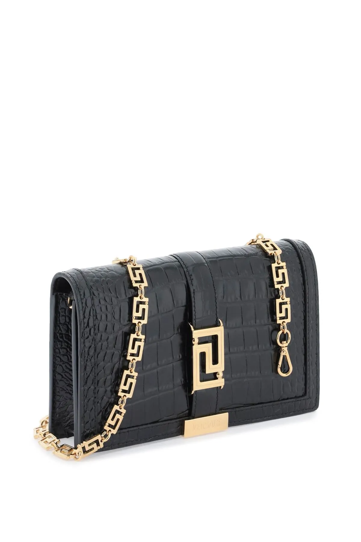 Versace croco-embossed leather greca goddes crossbody bag