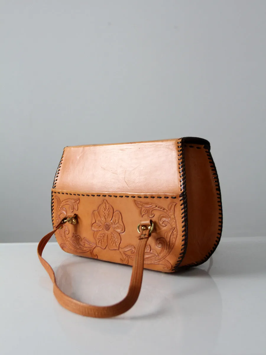 vintage tooled leather hand bag