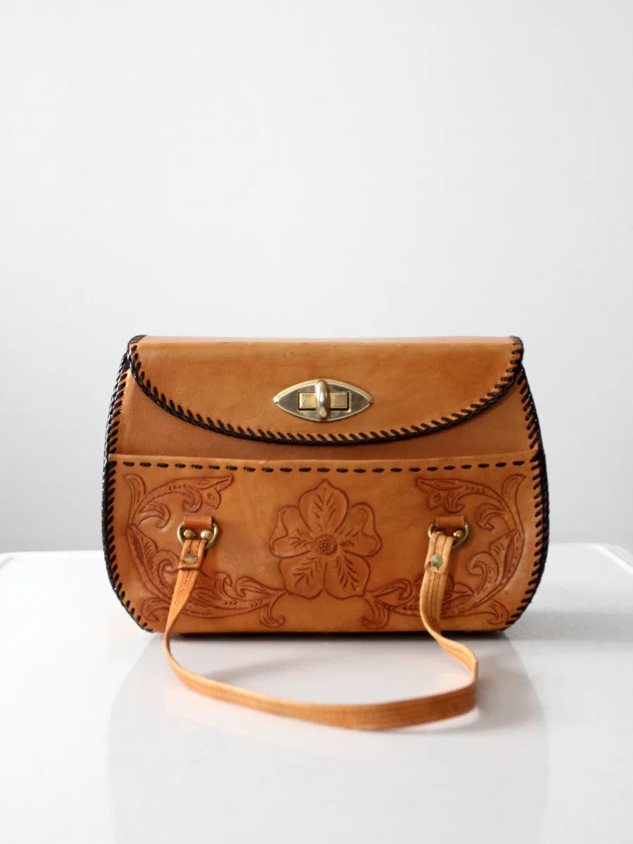 vintage tooled leather hand bag