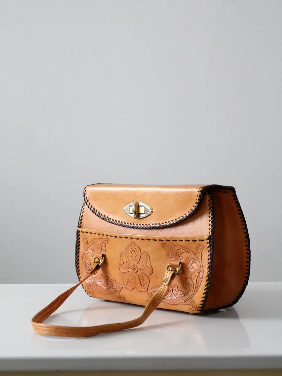 vintage tooled leather hand bag