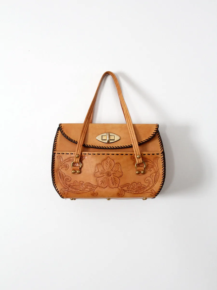 vintage tooled leather hand bag