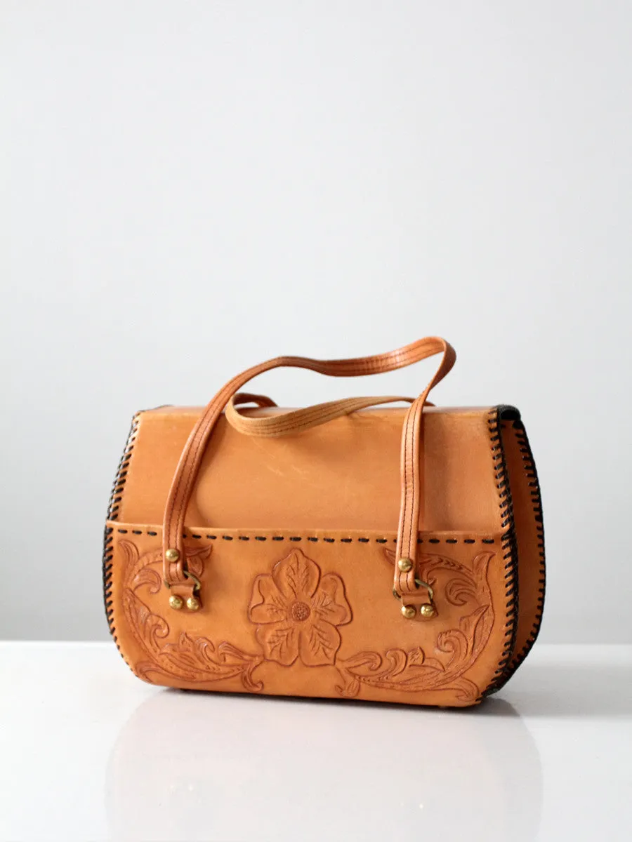 vintage tooled leather hand bag