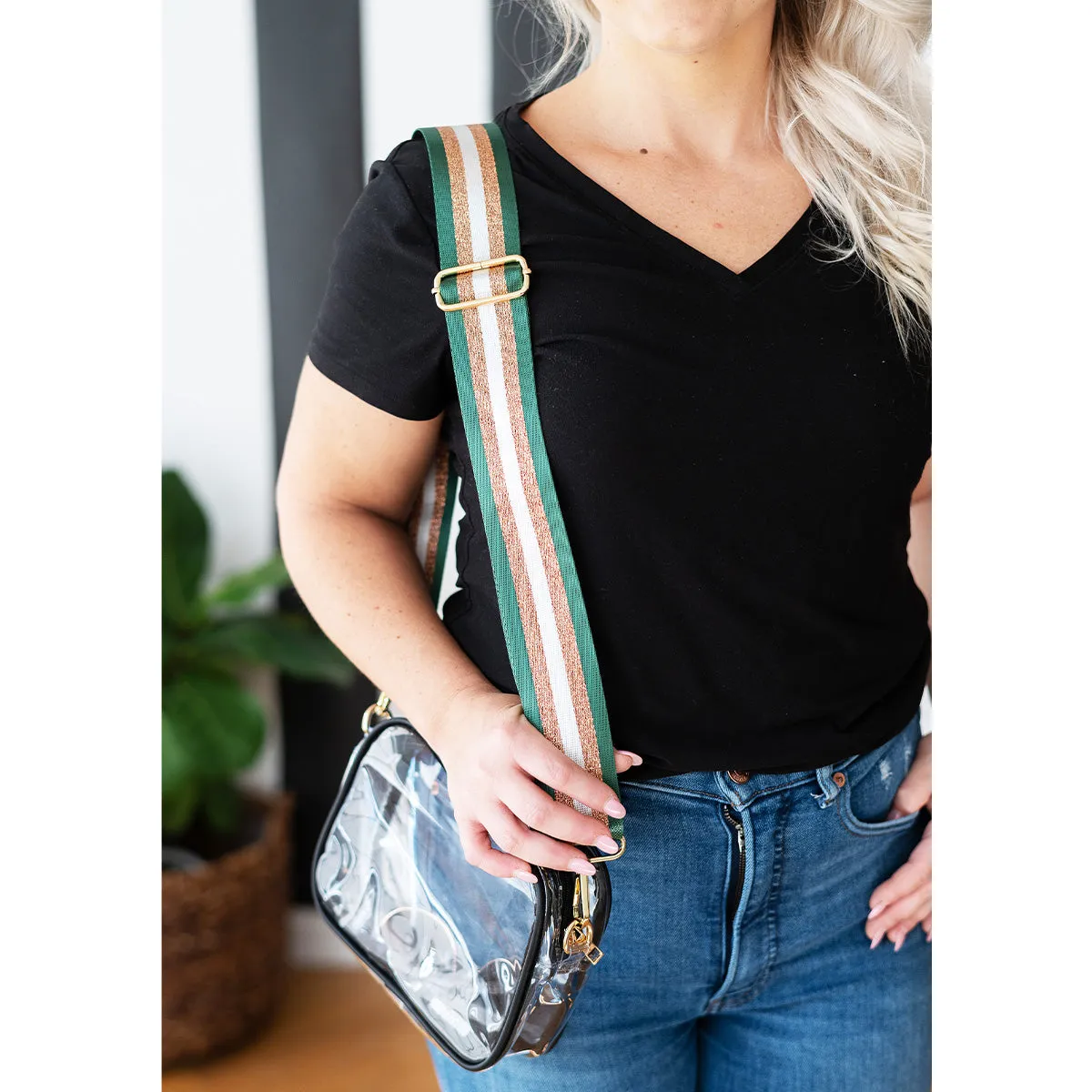 Viv & Lou Green & Bronze Striped Crossbody Strap