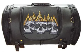 VS366 Vance Leather Trunk Bag w/Expandable Sides & Reflective Skull w/Colored Flame Embroidery