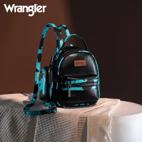 WG102-8600  Wrangler Cow Print  Trimmed Mini Backpack With Coin Pouch - Turquoise