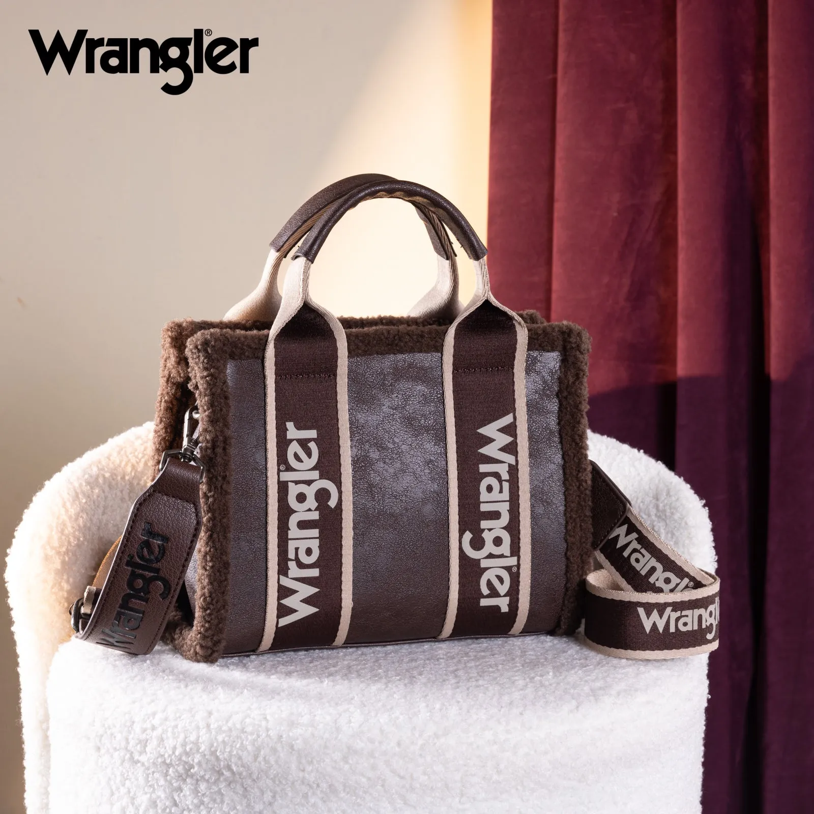 WG181-8120S  Wrangler Sherpa Small Canvas Tote/Crossbody - Coffee