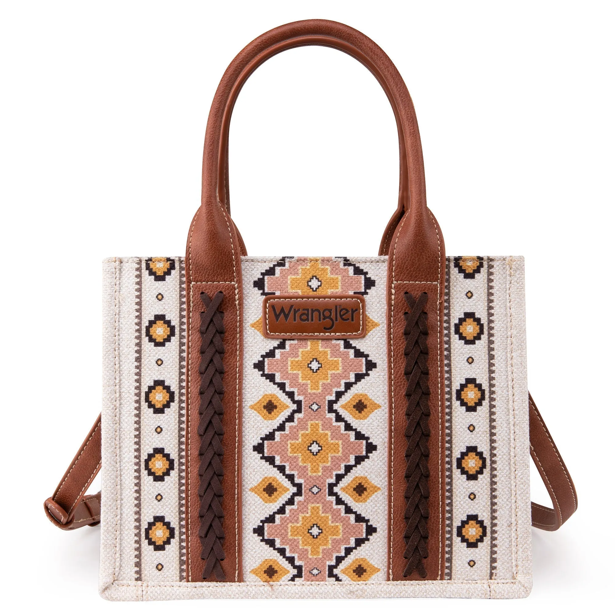 WG2202-8120S  Wrangler Southwestern  Print Small Canvas Tote/Crossbody - Coffee