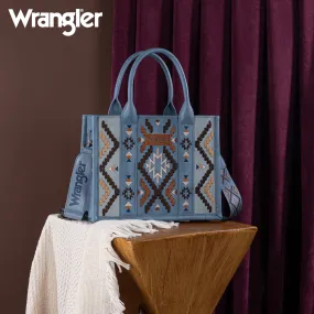 WG2214-8120  Wrangler Aztec Embroidered Tote/Crossbody - Jean