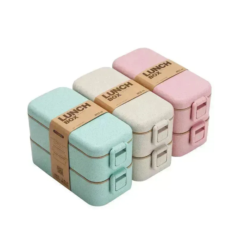 Wheat Straw Lunch Box Japanese Tableware Lunch Box Microwave Oven Student Multi-layer Lunch Box Sushi Box Double-layer Lunch Box Custom Logo