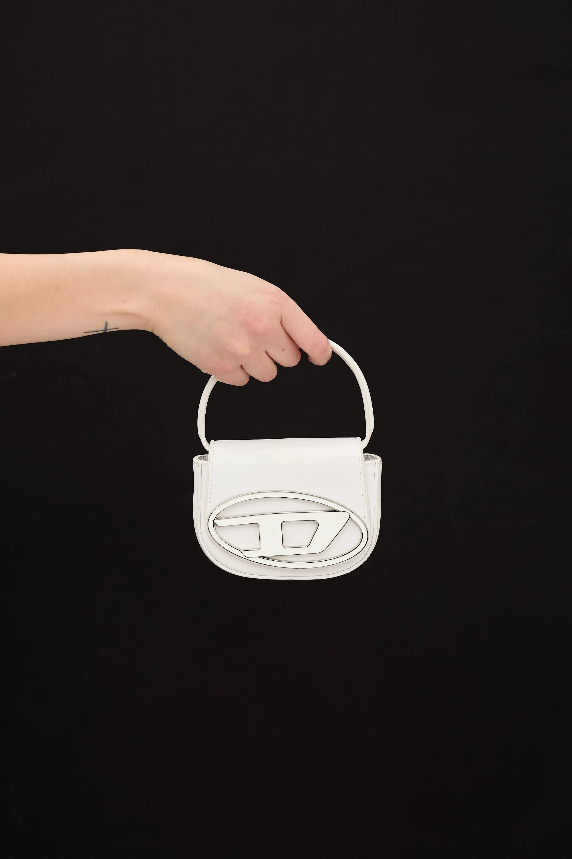 White Leather 1DR XS Crossbody Bag