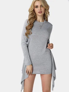 Wholesale Grey Round Neck Long Sleeve Plain Fashion Mini Dress