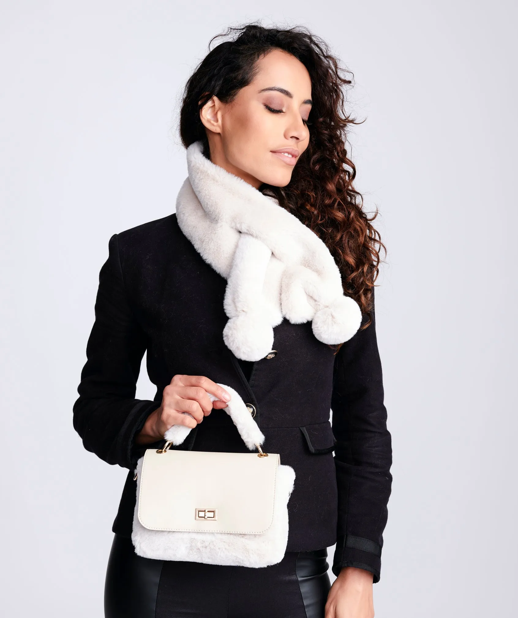 Winter White Faux Fur Crossbody Bag