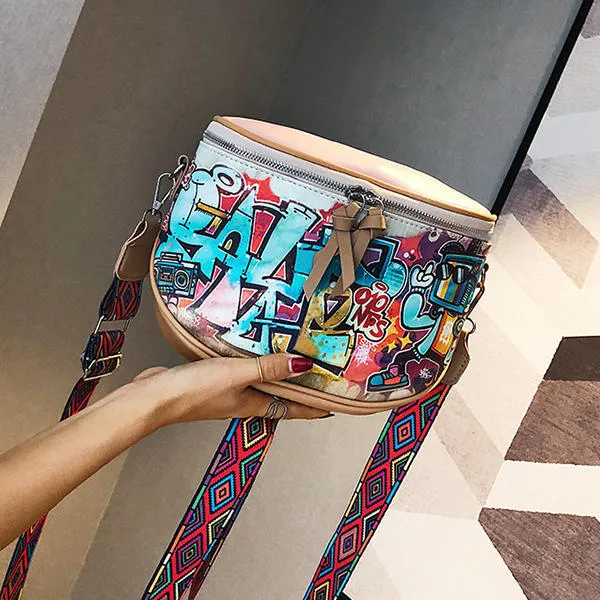 Women Fashion Multi-carry Bag Hip-Hop Graffiti Colorful Crossbody