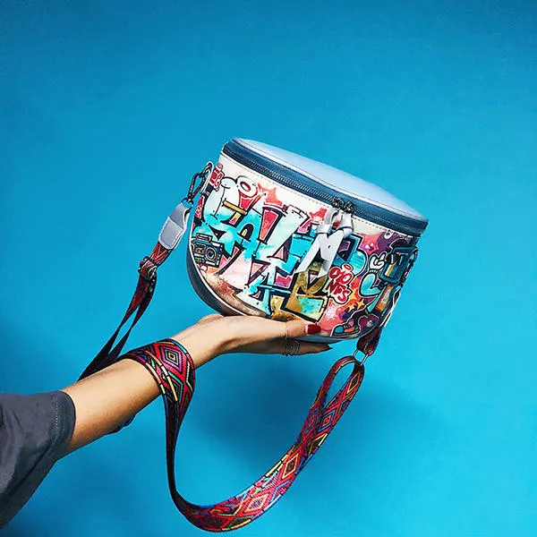 Women Fashion Multi-carry Bag Hip-Hop Graffiti Colorful Crossbody