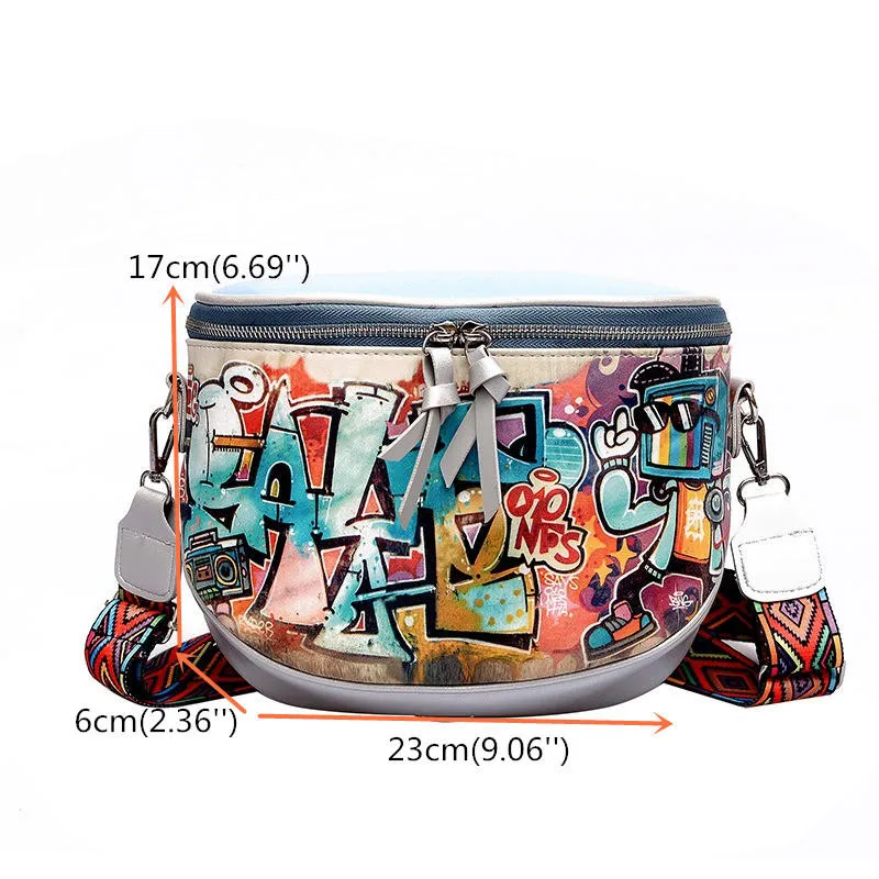 Women Fashion Multi-carry Bag Hip-Hop Graffiti Colorful Crossbody