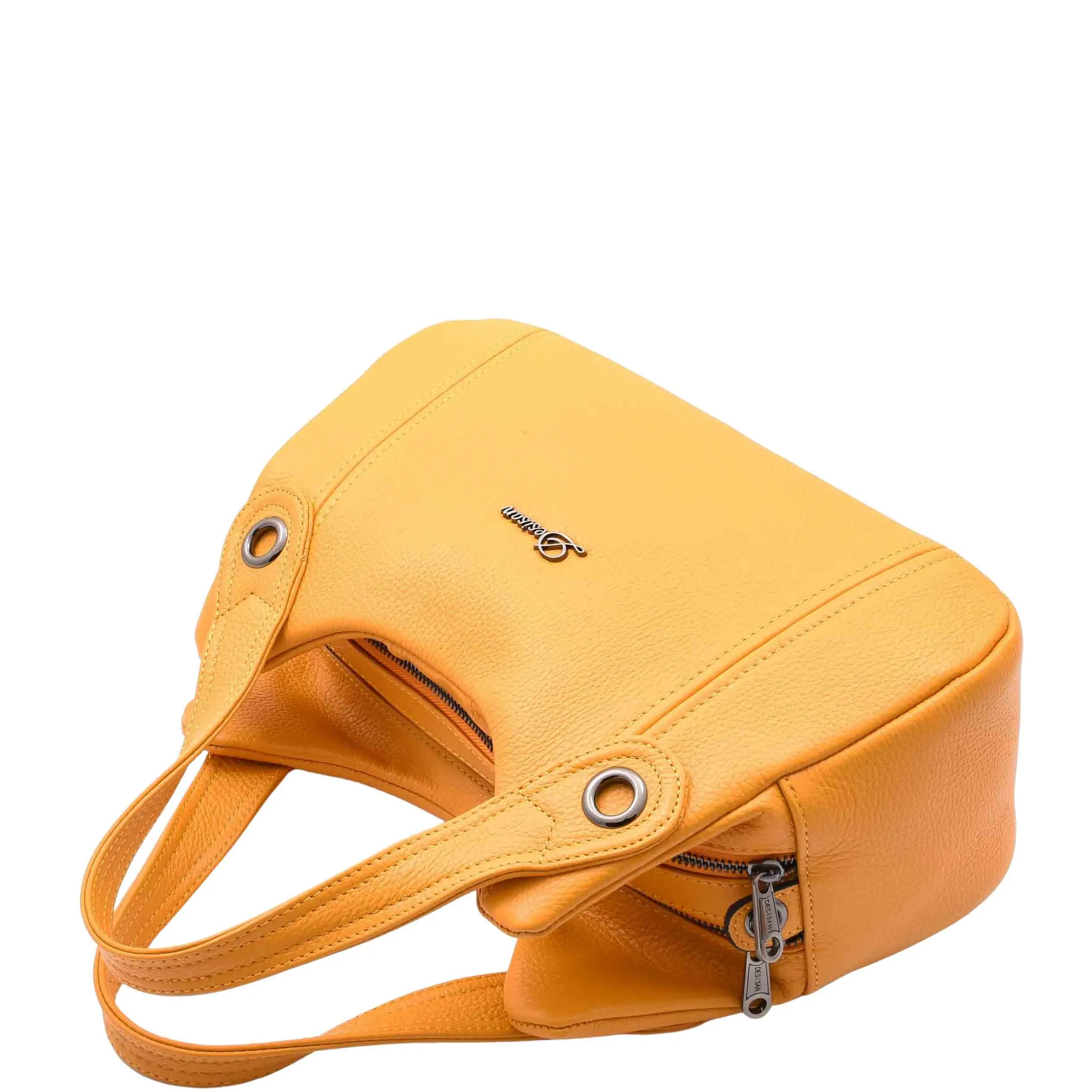 Womens Grained Leather Shoulder Bag Zip Small Size Handbag Daisy Yellow