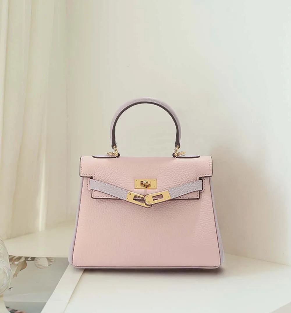 Womens Mini Padlock  Pink / Mauve Pale Gold Hardware Grainy Togo Leather