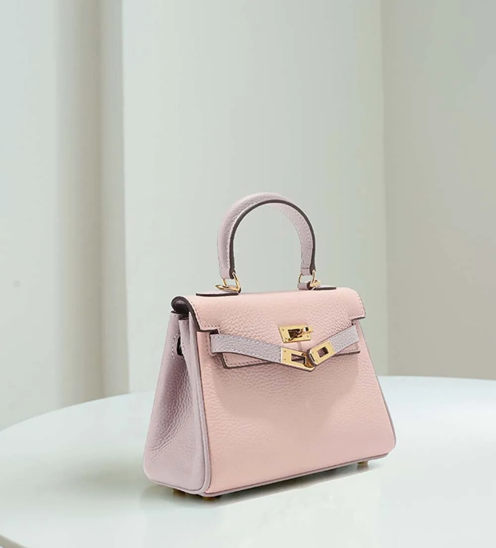 Womens Mini Padlock  Pink / Mauve Pale Gold Hardware Grainy Togo Leather