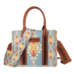 Wrangler Ladies Southwestern Small Canvas Brown Crossbody Tote Bag - Blue WG2202-8120SBR